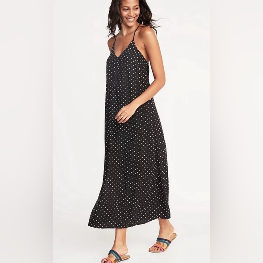 Old Navy Women’s Polka Dot Maxi Slip Dress XXL Plus Size Black White Boho Flowy